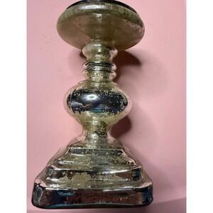 Pottery Barn Antique Mercury Glass Pillar Candle Holder Med. Silver Pedestal 12"
